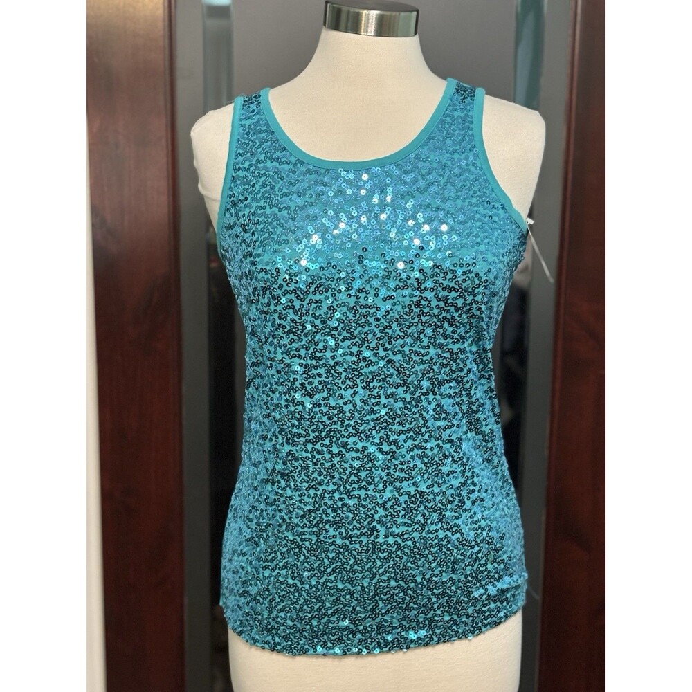 New Girls Cherokee Sequins Aqua Teal Tank Top XL 14/16
